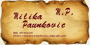 Milika Paunković vizit kartica